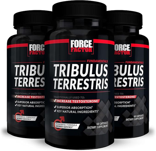 FORCE FACTOR Tribulus Terrestris for Men, 3-Pack, Tribulus Testosterone Booster for Men, Male Vitality Supplement, Tribulus Extract & Natural Ingredients for Superior Absorption, 1000mg, 180 Capsules