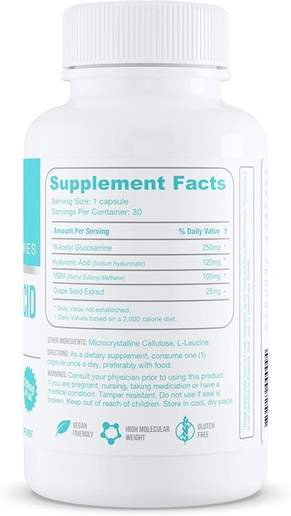 Hyalogic Hyaluronic Acid Delayed Release Capsules | Combo Formula w/Glucosamine MSM | Support Healthy Joints, Eyes and Skin and Overall Body | Promote Healthy Skin | 120 mg | Non-GMO (30 Count)