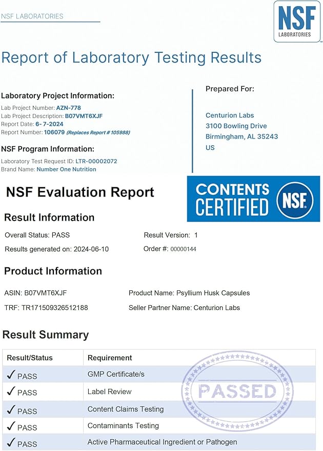 N1N Premium Psyllium Husk Capsules [All Natural,1450 MG] Powerful Soluble Fiber Supplement to Support Regularity and Digestive Health, 240 Caps