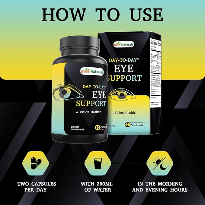 Best Naturals Day-to-Day Eye Support with Lutein, Zeaxanthin, Bilberry Extract, Astaxanthin, Lycopene, Carrot Powder 90 Veg Capsules