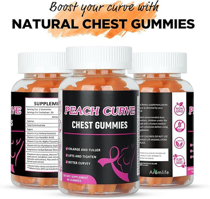 Chest Gummies for Enhance Curvy Body, 60 Count, Bear Shape Chest Support Gummies for Confidence Lifting, Peach Flavor Weight Gainer Vitamin BBL Gummy for Women Men Workout Enhancement