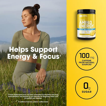 Optimum Nutrition Amino Energy Powder Plus Hydration, with BCAA, Electrolytes, and Caffeine, Pineapple Twist, 30 Servings (Packaging May Vary)