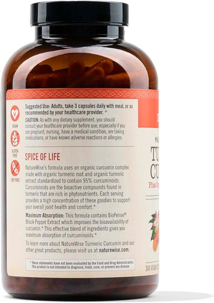 NatureWise Curcumin Turmeric 2250mg - 95% Curcuminoids & BioPerine Black Pepper Extract for Advanced Absorption - Daily Joint and Immune Health Support - Vegan, Non-GMO, 360 Count[120-Day Supply]