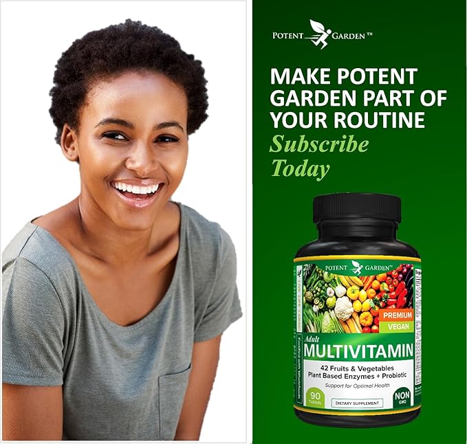 Potent Garden Adult Multivitamin for Women & Men, 42 Fruits & Vegetables Plus Probiotics, Supports Energy Metabolism & Immune System, Daily Multivitamin for Men & Women Non-GMO, 90 Tabs, 30 Servings