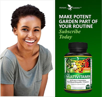 Potent Garden Adult Multivitamin for Women & Men, 42 Fruits & Vegetables Plus Probiotics, Supports Energy Metabolism & Immune System, Daily Multivitamin for Men & Women Non-GMO, 90 Tabs, 30 Servings
