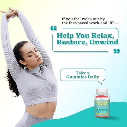 Ashwagandha Gummies with Turmeric GABA Mood Energy and Immune Support, Strawberry Flavor 60 Cts