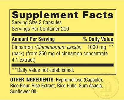 Spring Valley Cinnamon Dietary Supplement, 1000 mg, 400 Count + STS Sticker.