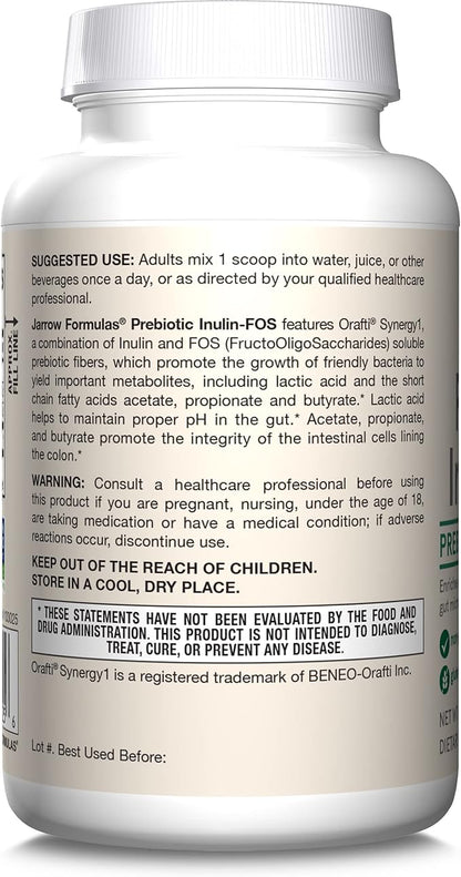 Jarrow Formulas® Prebiotic Inulin FOS Prebiotic Fiber Supplement, 6.3 Oz, Prebiotics for Gut Health and Digestive Support, Approx. 47 Servings