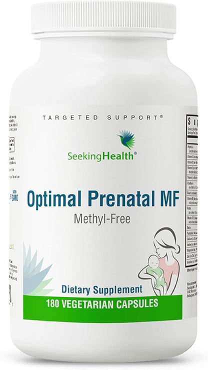 Seeking Health Optimal Prenatal Methyl-Free, Non-Methylated Folate and B12, Pregnancy Support, B6 and Ginger for Digestive Comfort, Supports Healthy Fetal Development, Vegetarian (180 Capsules)