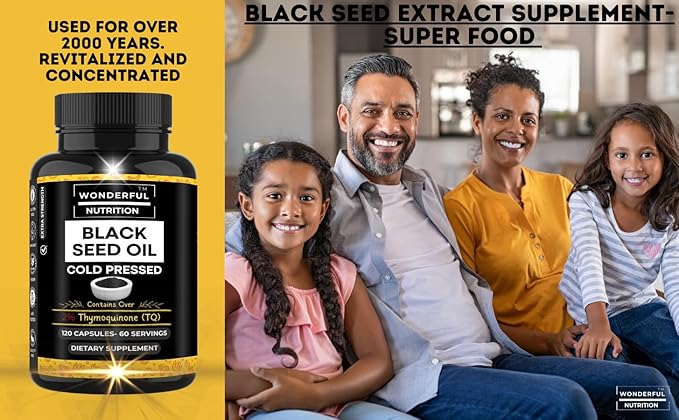 Black Seed Oil - 120 Softgels, 1000mg/Serving, 2% Thymoquinone, Black Cumin Seed Oil, Nigella Sativa, Black Seed Oil Organic Cold Pressed- Supports Health, Hair, Skin & Nails