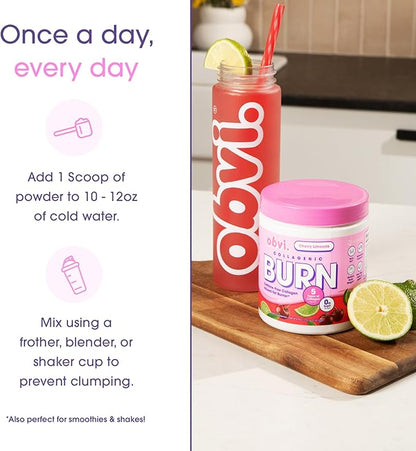 Obvi Collagenic Burn Powder | Collagen Peptide Blend with GBB, Ashwagandha & Green Coffee | Boosts Metabolism, Energy, and Wellness | Supports Skin, Hair, Nails, Joints | Cherry Limeade 25 Servings
