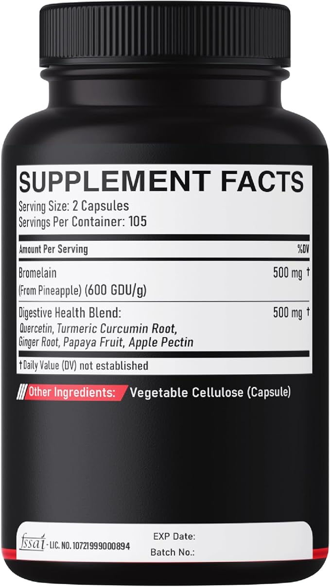 6in1 Bromelain 500mg Supplement - 1000mg per Serving - 210 Capsules with Digestive Health Blend as Quercetin, Ginger, Turmeric, Papaya - Support Overall Health, Digestion & Immune System
