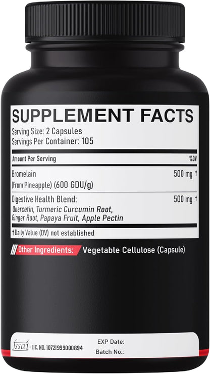 6in1 Bromelain 500mg Supplement - 1000mg per Serving - 210 Capsules with Digestive Health Blend as Quercetin, Ginger, Turmeric, Papaya - Support Overall Health, Digestion & Immune System
