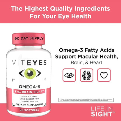 Viteyes Omega-3 Vision Health Supplement, EPA & DHA Rich Dietary Supplement, 90 Softgels