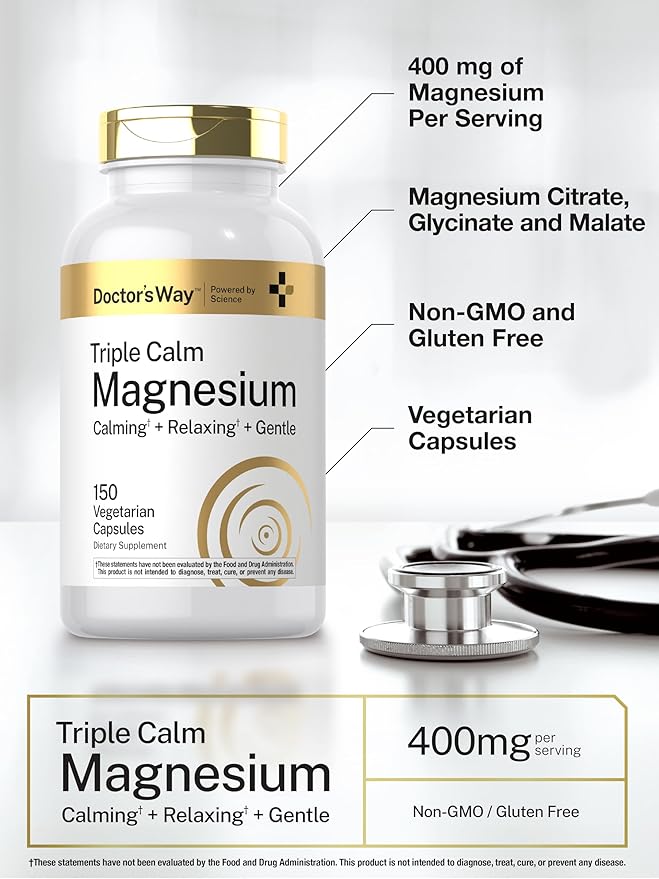 Doctor's Way Triple Magnesium Complex | 150 Capsules | Citrate, Glycinate, & Malate Supplement | Vegetarian, Non-GMO, Gluten Free Formula