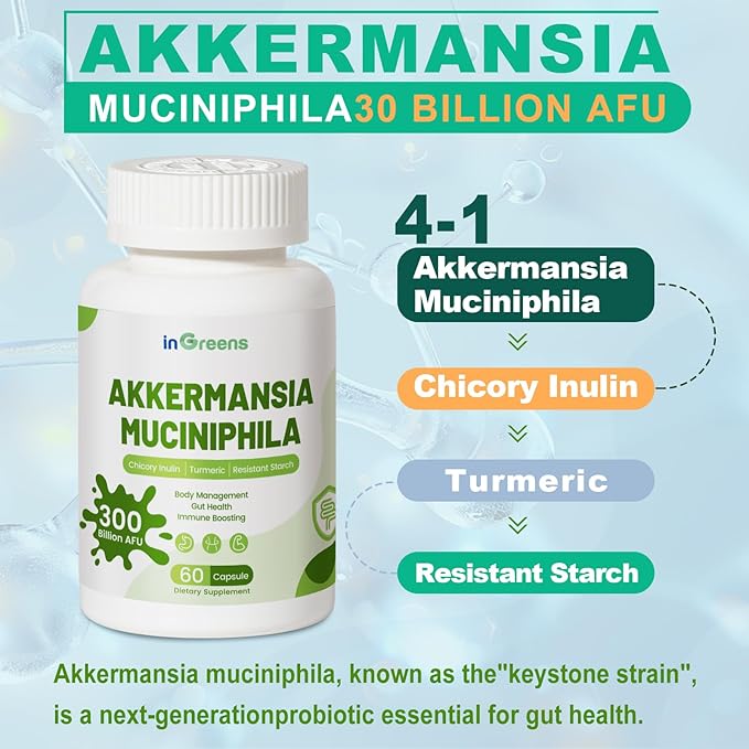 Akkermansia Muciniphila Probiotic for Gut Management - GLP-1 Boosting Supplement with Chicory Inulin, Turmeric, Resistant Starch, Vegan & Gluten Free - 30 Day Supply