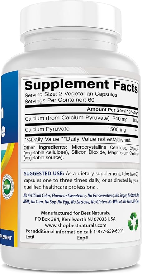 Calcium Pyruvate 750 mg 120 Capsules by Best Naturals (Pack of 3)
