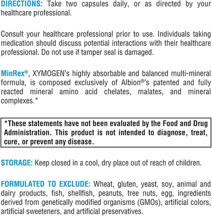 XYMOGEN Calcium, Magnesium Zinc MinRex Multi-Mineral Supplements - with Iodine, Selenium and Potasium to Support Mineral Repletion + Sports Nutrition (120 Soy, Gluten and Dairy-Free Capsules)