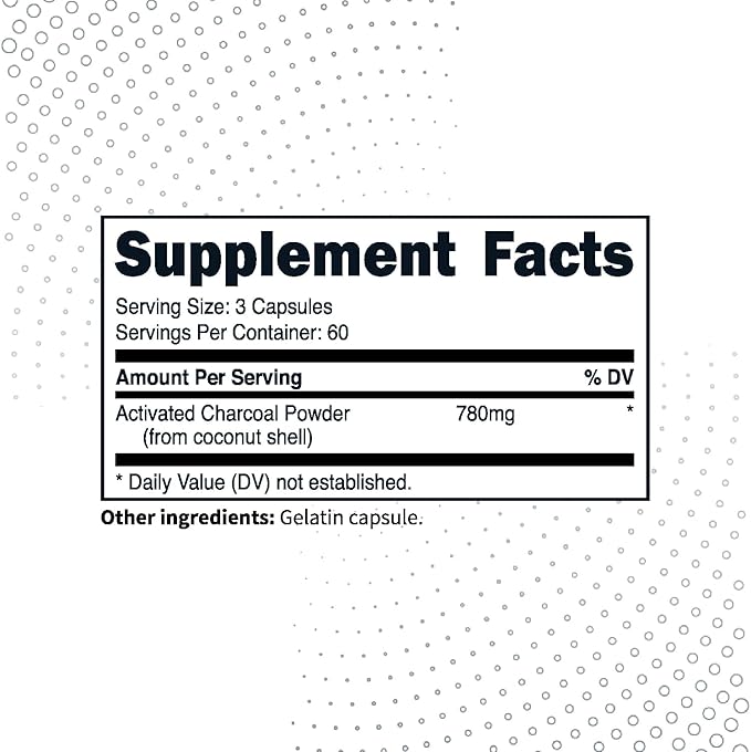 Type Zero Activated Charcoal Capsules (180 Count) - 60 Servings, 780mg Per Serving, from Coconut Shell, Non-GMO, Gluten-Free