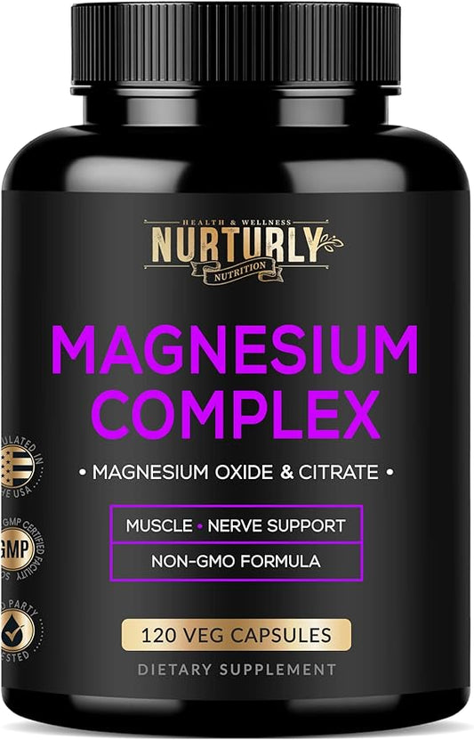 Magnesium Citrate & Oxide 500mg Complex Supplement - High Absorption Maximum Strength - Helps Support Bone Density and Strength, Muscles, Energy and Sleep - 120 Vegan Capsules