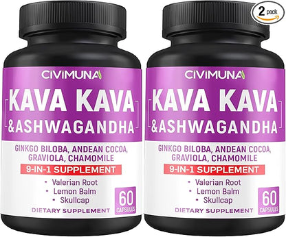 Kava Capsules with Kava, Ginkgo, Ashwagandha and More - 120 Capsules for 4 Months Supply (Pack of 2)