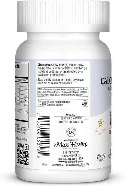Maxi Health Chewable Calcium Complex - Support Healthy Bones - Vanilla Flavor - 180 Chewies - Kosher