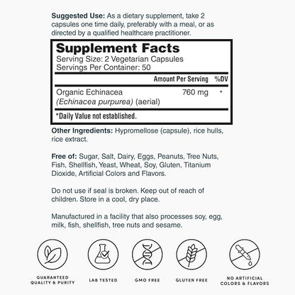 Nature's Lab Echinacea 760mg Dietary Supplement - Powerful All Natural Immune System Support - Non-GMO, Gluten Free - 100 Capsules (50 Day Supply)