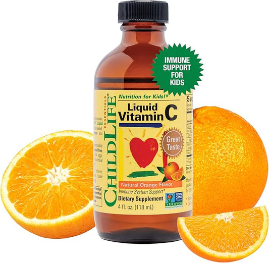 CHILDLIFE ESSENTIALS Liquid Vitamin C - Vitamin C Liquid for Kids, Toddlers, & Babies, Pure Vitamin C Supplement, Immune System Support, Natural Orange Flavor, 4 Fl Oz (Pack of 1)