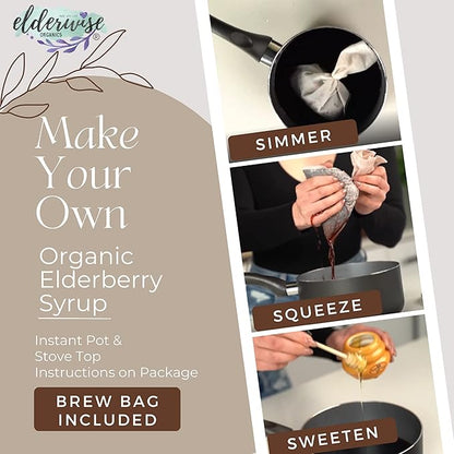 Elderberry Syrup Kits 2X - Each Makes Approx. 32oz - Includes Brewing Bags - Organic Ingredients - Elderberries - Rosehips - Ginger - Echinacea - Cinnamon - Cloves - Elderwise Organics