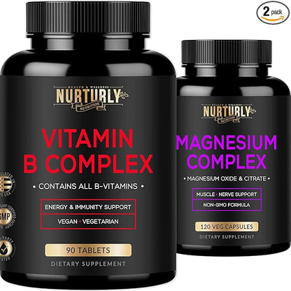 Magnesium and Vitamin B Complex - Magnesium Citrate 500MG - B Vitamins B1,B2,B3,B5,B6,B7,B9,B12 and Biotin - Muscle Relaxatio, Sleep and Energy, Immunity and Mood Support
