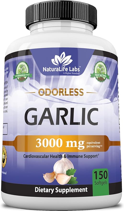 NaturaLife Labs A Higher Standard Odorless Garlic 3000 mg per Serving Immune System Support - 150 Soft gels