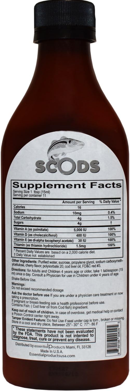Emulsion de Scods Cereza Cod Liver Oil Emulsion Cherry 200ml Vitamin A + D + E & B1