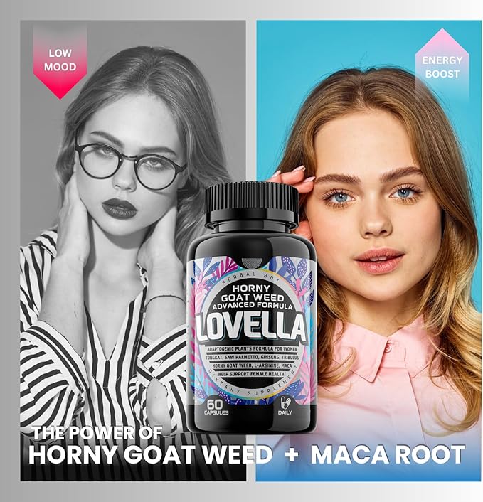 Hornygoatweed Women - Libido Booster for Women, Mood, Energy & Hormone Balance for Women w. Maca Root - Female Libido Booster w. Ginseng - Libido Supplement for Women w. Tribulus terrestris -60ct USA