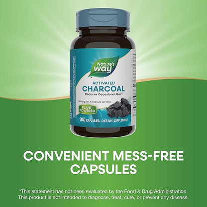 Nature's Way Activated Charcoal, Binds Unwanted Materials and Gas in the Digestive Tract*, 560 mg per 2-Capsule Serving, 100 Capsules (Packaging May Vary) - 2 Pack