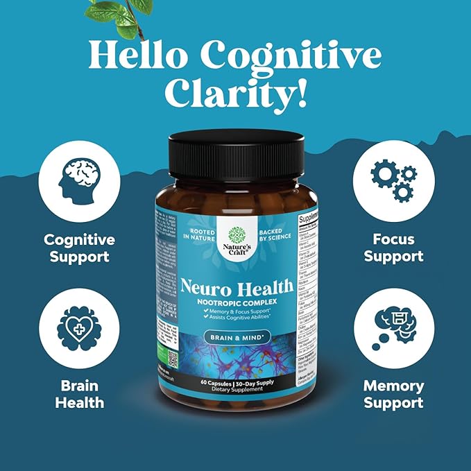 Nootropic Brain Supplement for Memory and Focus Enhancement - Vitamins for Mental Health & Clarity with VIT A, B6, Riboflavin, Niacin, Thiamin & Folate - Cognitive Complex for Mind Vitality - 60 Ct