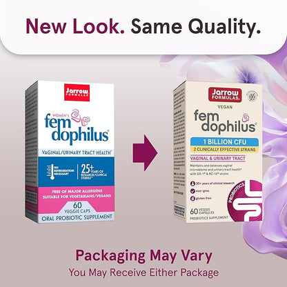 Jarrow Formulas Fem-Dophilus Probiotics 1 Billion CFU With 2 Clinically Effective Strains, Dietary Supplement for Vaginal Health and Urinary Tract Health, 60 Veggie Capsules, 60 Day Supply