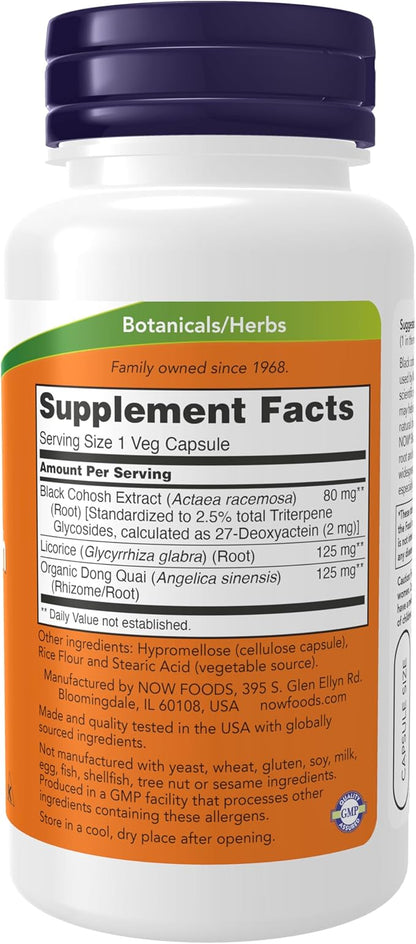 NOW Supplements, Black Cohosh Root 80 mg with Licorice and Dong Quai, 90 Veg Capsules