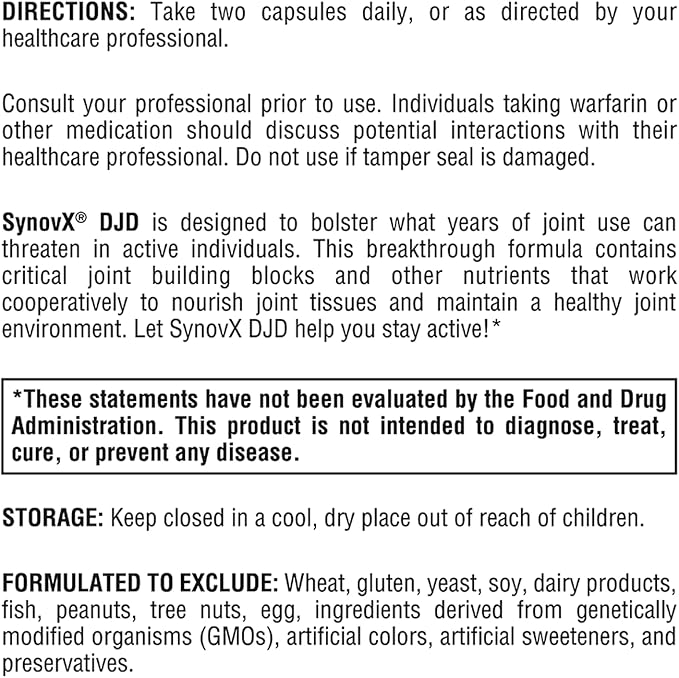 XYMOGEN SynovX DJD - Helps Maintain Healthy Joints + Provides Joint Tissue Building Blocks with MSM, Green-Lipped Mussel, Chondroitin Sulfate, Glucosamine Sulfate, Hyaluronic Acid (120 Capsules)