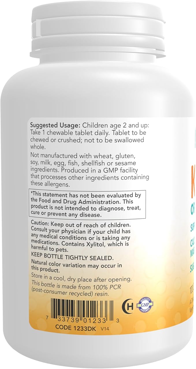 NOW Foods Supplements, Kid Cal with Calcium Citrate, Magnesium and Vitamin D, Tart Orange, 100 Chewables, packaging may vary
