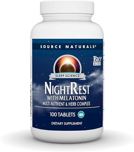 Source Naturals Sleep Science NightRest with Melatonin - BioAligned MultiNutrient & Herb Complex, for Rest & Relaxation Support* - 100 Tablets