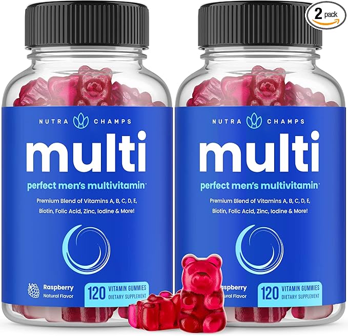 NutraChamps Multivitamin for Men, 240 Count, Vitamins A, B, C, D, E, Biotin, Zinc, Mens Gummy Multivitamins Supplement, Chewable Daily Multi Gummy Vitamins for Men (Pack of 2)