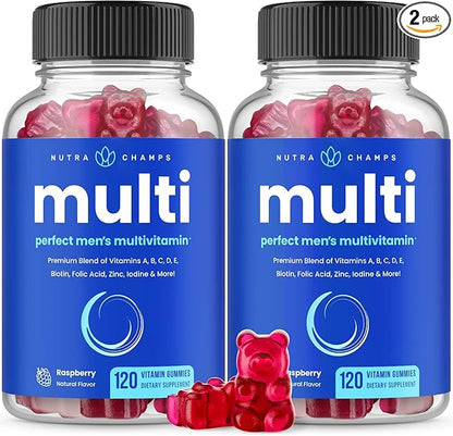 NutraChamps Multivitamin for Men, 240 Count, Vitamins A, B, C, D, E, Biotin, Zinc, Mens Gummy Multivitamins Supplement, Chewable Daily Multi Gummy Vitamins for Men (Pack of 2)