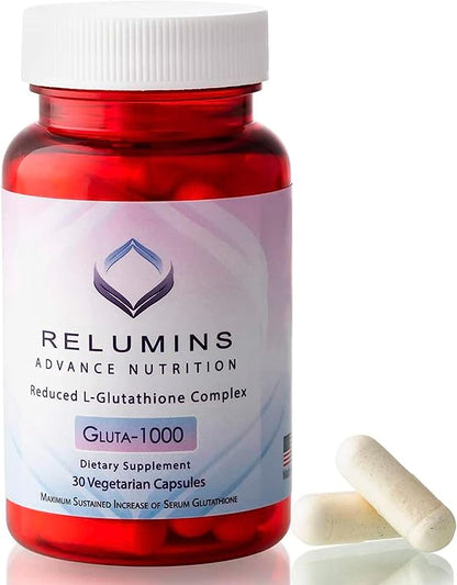 Relumins Advance Nutrition Gluta 1000 - Reduced L-Glutathione, Alpha Lipoic Acid & Rose HIPS - Antioxidant Support for Skin & Overall Wellness - 30 Veg Capsules (15-Day Supply)