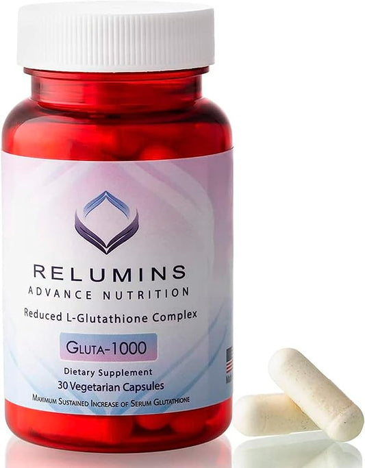 Relumins Advance Nutrition Gluta 1000 - Reduced L-Glutathione, Alpha Lipoic Acid & Rose HIPS - Antioxidant Support for Skin & Overall Wellness - 30 Veg Capsules (15-Day Supply)