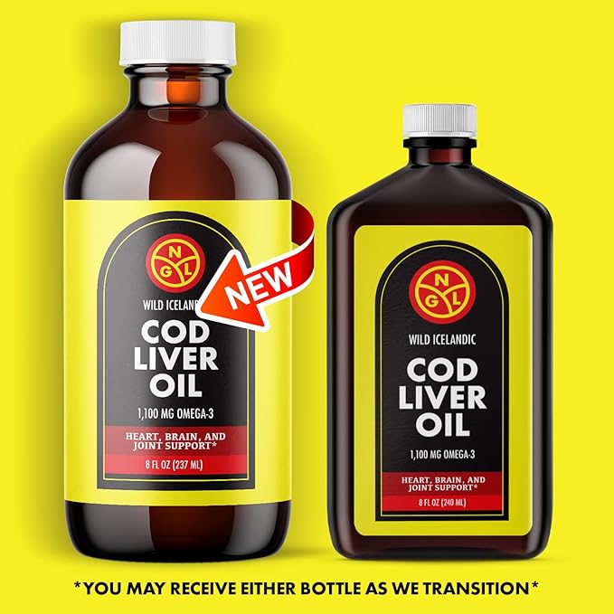 NGL Pure Cod Liver Oil - Wild Icelandic - 1,100 mg Omega-3 + Natural Vitamin A & D - Heart and Brain Health, Joint Support 8 Fl Oz