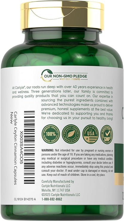 Carlyle Ceylon Cinnamon Capsules 4000 mg | 120 Count | Non-GMO & Gluten Free Supplement