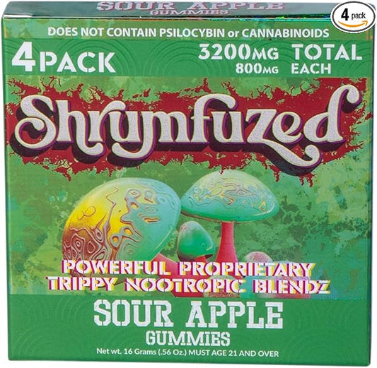 Proprietary Nootropic Gummy 3200mg - Lion's Mane, Reishi, Chaga, and Cordycep Nootropic Tripee Mushroom Blend (4, Sour Apple)