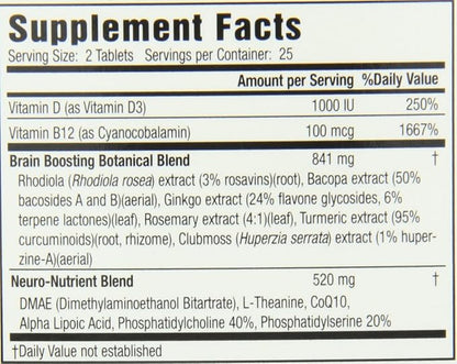 Applied Nutrition Healthy Brain All-Day Focus - 50 Tablets - Powerful 3-in-1 Brain Booster with Turmeric Extract - 25 Servings