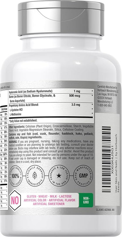 Horbäach Hair Skin and Nails Vitamins | 150 Caplets | with Biotin and Collagen | Supplement for Women and Men | Non-GMO, Gluten Free