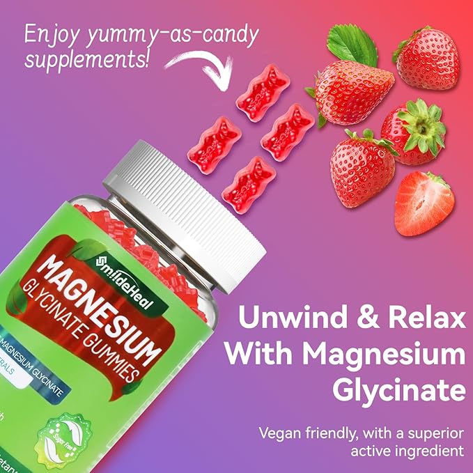Magnesium Glycinate Gummies 600mg, Magnesium Gummies for Women & Men, with Magnesium L-Threonine 300mg, CoQ10 and Black Pepper, Vegan (120 Count)